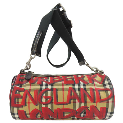 BURBERRY Nova Check Graffiti Print Shoulder Bag Nylon Ladies [Used]