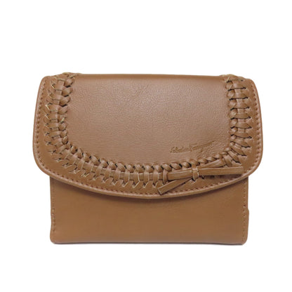 Salvatore Ferragamo ribbon Bifold Wallet with Coin Pocket Leather Ladies [Used]