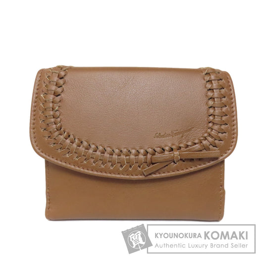 Salvatore Ferragamo ribbon Bifold Wallet with Coin Pocket Leather Ladies [Used]