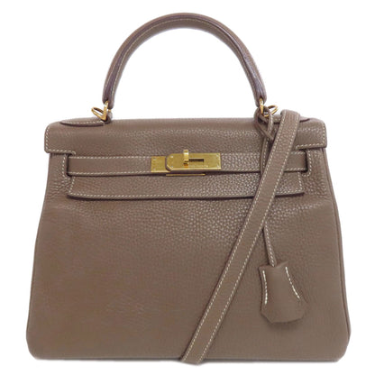 HERMES Kelly 28, Inner Stitch, Etoupe, Gold Hardware Handbag Taurillon Clemence Ladies [Used]