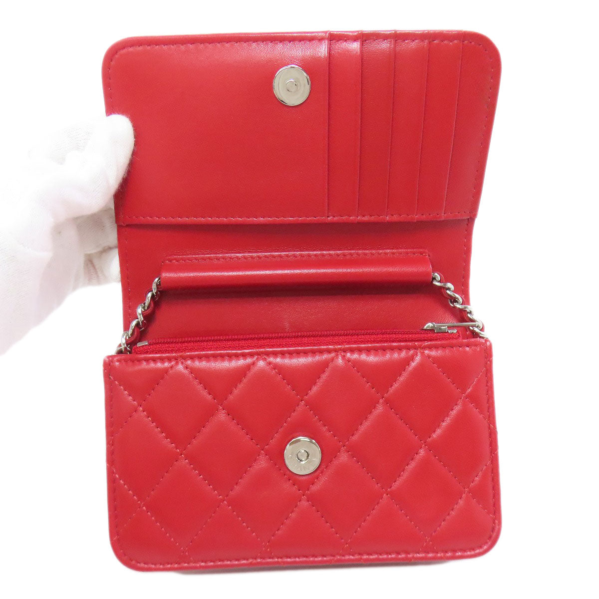 CHANEL ChainShoulder Matelasse SilverHardware Bifold Wallet with Coin Pocket Lambskin Ladies [Used]