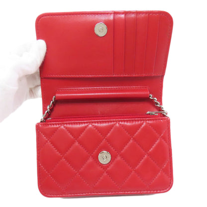 CHANEL ChainShoulder Matelasse SilverHardware Bifold Wallet with Coin Pocket Lambskin Ladies [Used]