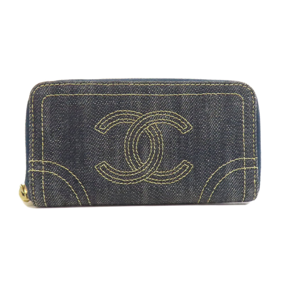 CHANEL COCO Mark Stitch GoldHardware coin purse Denim Ladies [Used]