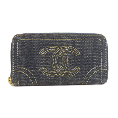 CHANEL COCO Mark Stitch GoldHardware coin purse Denim Ladies [Used]