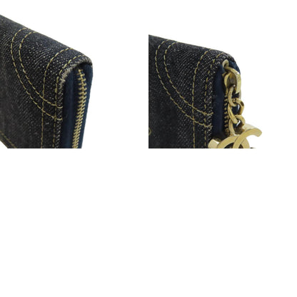 CHANEL COCO Mark Stitch GoldHardware coin purse Denim Ladies [Used]