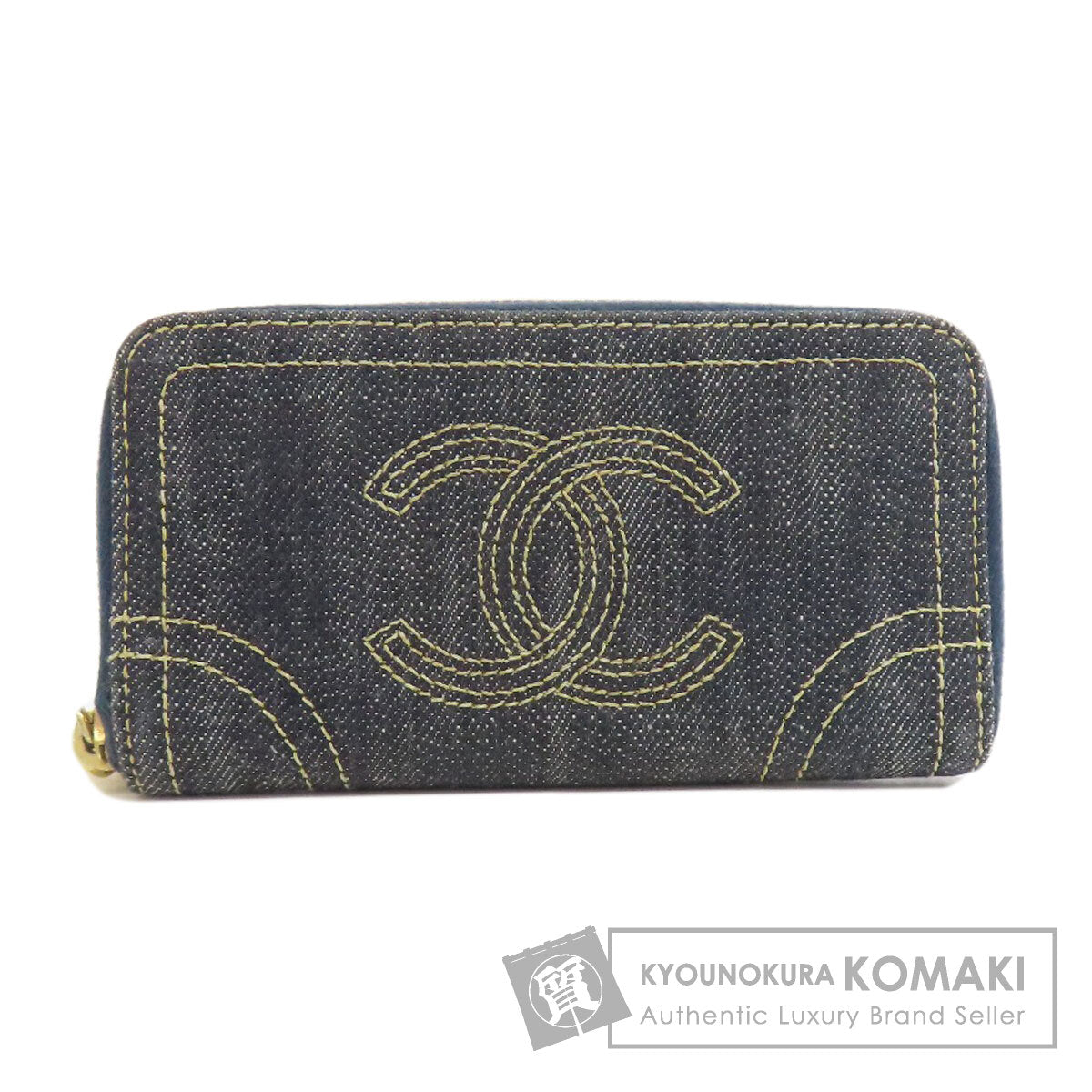 CHANEL COCO Mark Stitch GoldHardware coin purse Denim Ladies [Used]