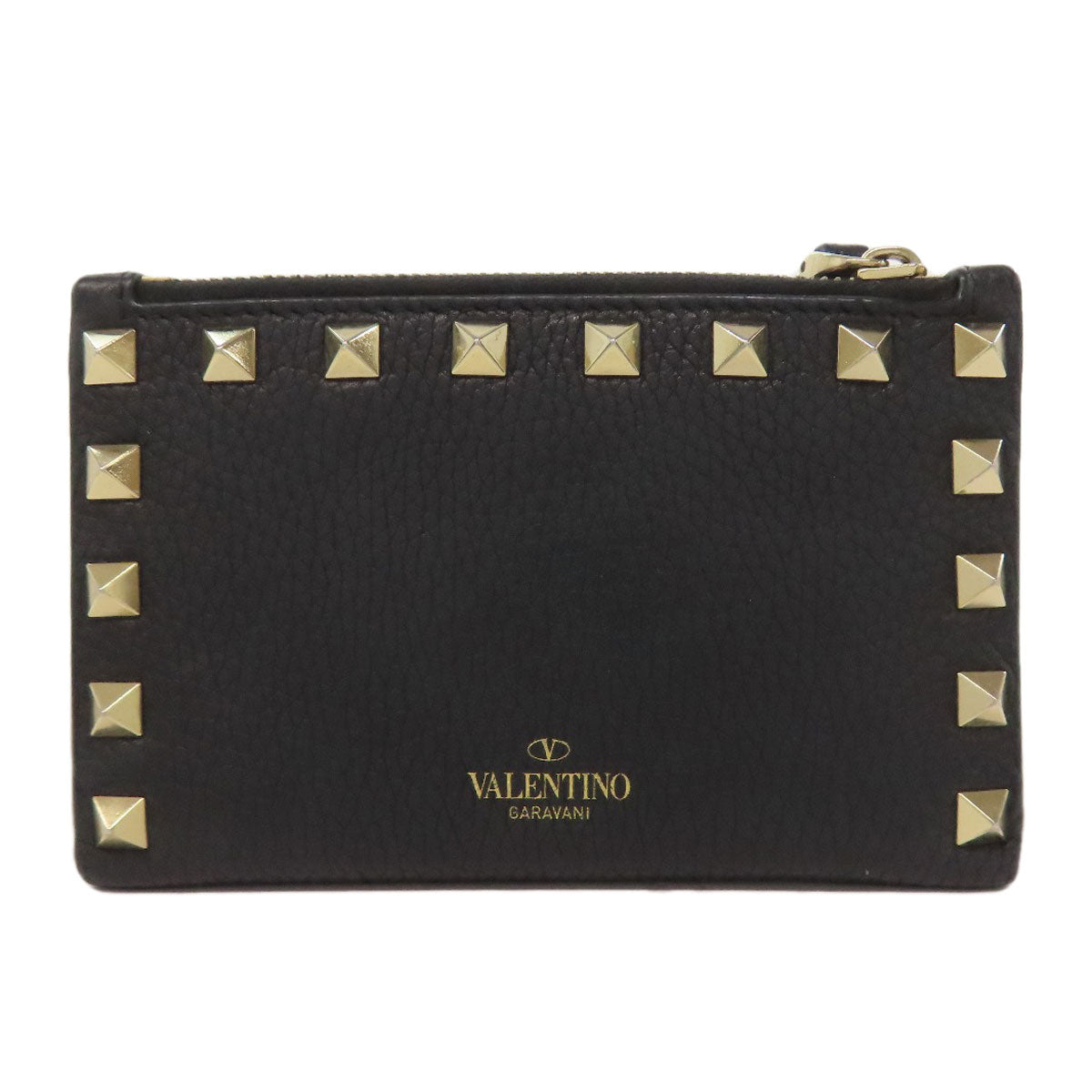 VALENTINO Studs Bifold Wallet with Coin Pocket Leather Ladies [Used]