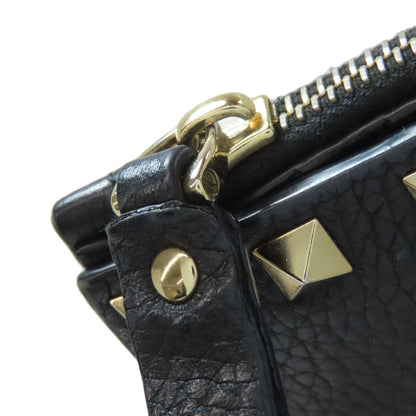 VALENTINO Studs Bifold Wallet with Coin Pocket Leather Ladies [Used]