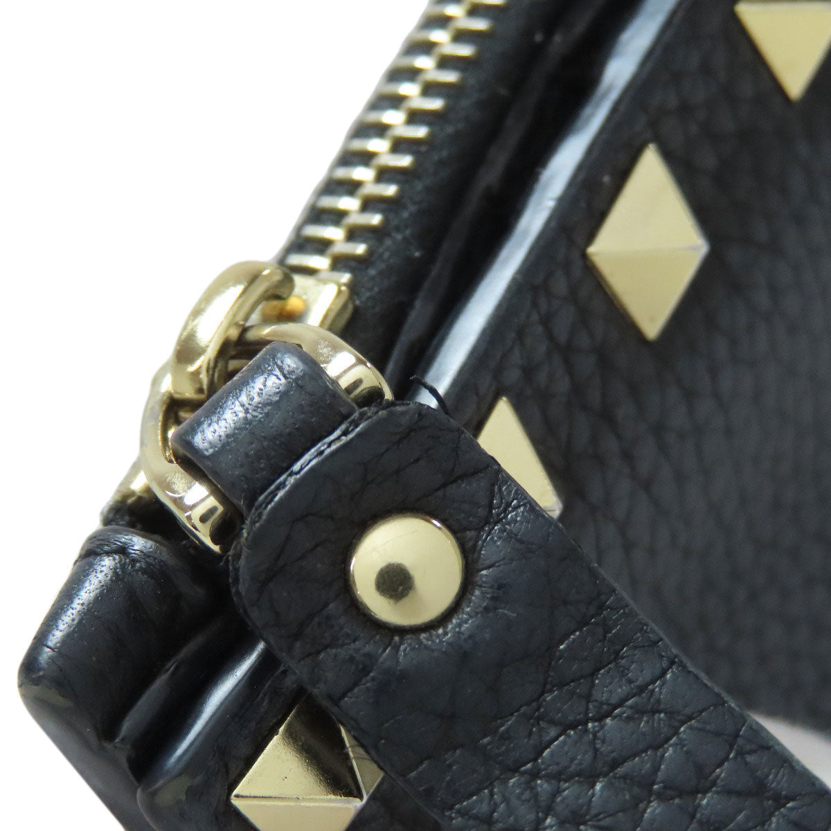 VALENTINO Studs Bifold Wallet with Coin Pocket Leather Ladies [Used]