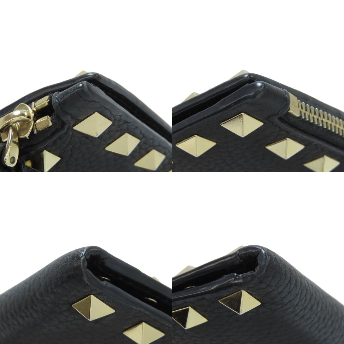 VALENTINO Studs Bifold Wallet with Coin Pocket Leather Ladies [Used]