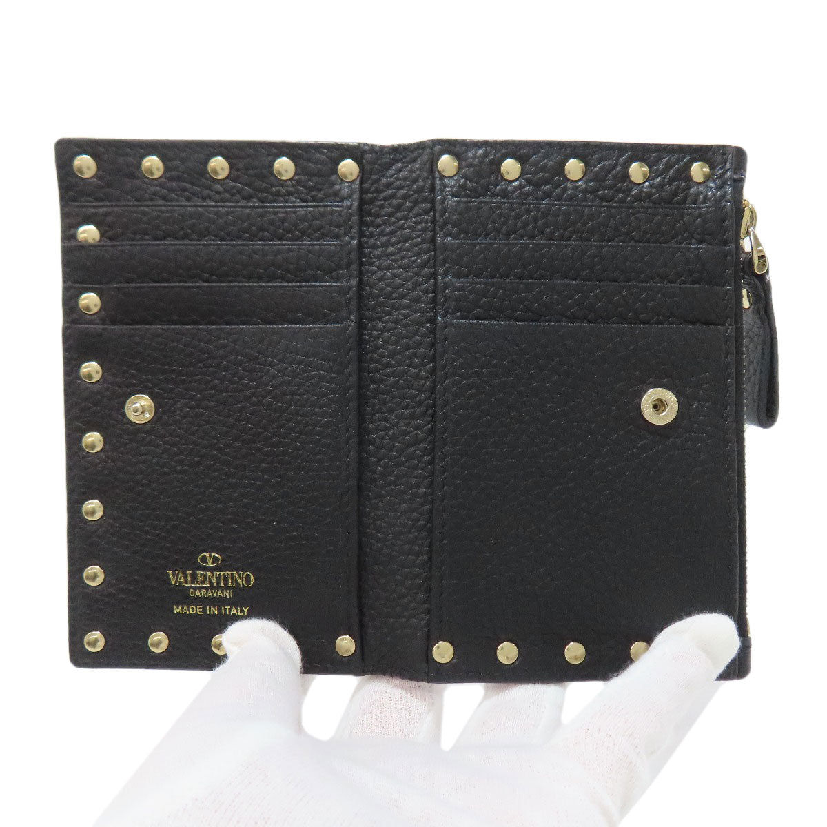 VALENTINO Studs Bifold Wallet with Coin Pocket Leather Ladies [Used]