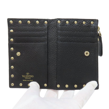 VALENTINO Studs Bifold Wallet with Coin Pocket Leather Ladies [Used]