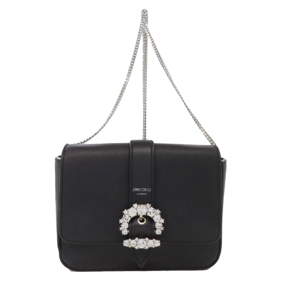 Jimmy Choo ChainShoulder logo jewels Shoulder Bag Leather Ladies [Used]