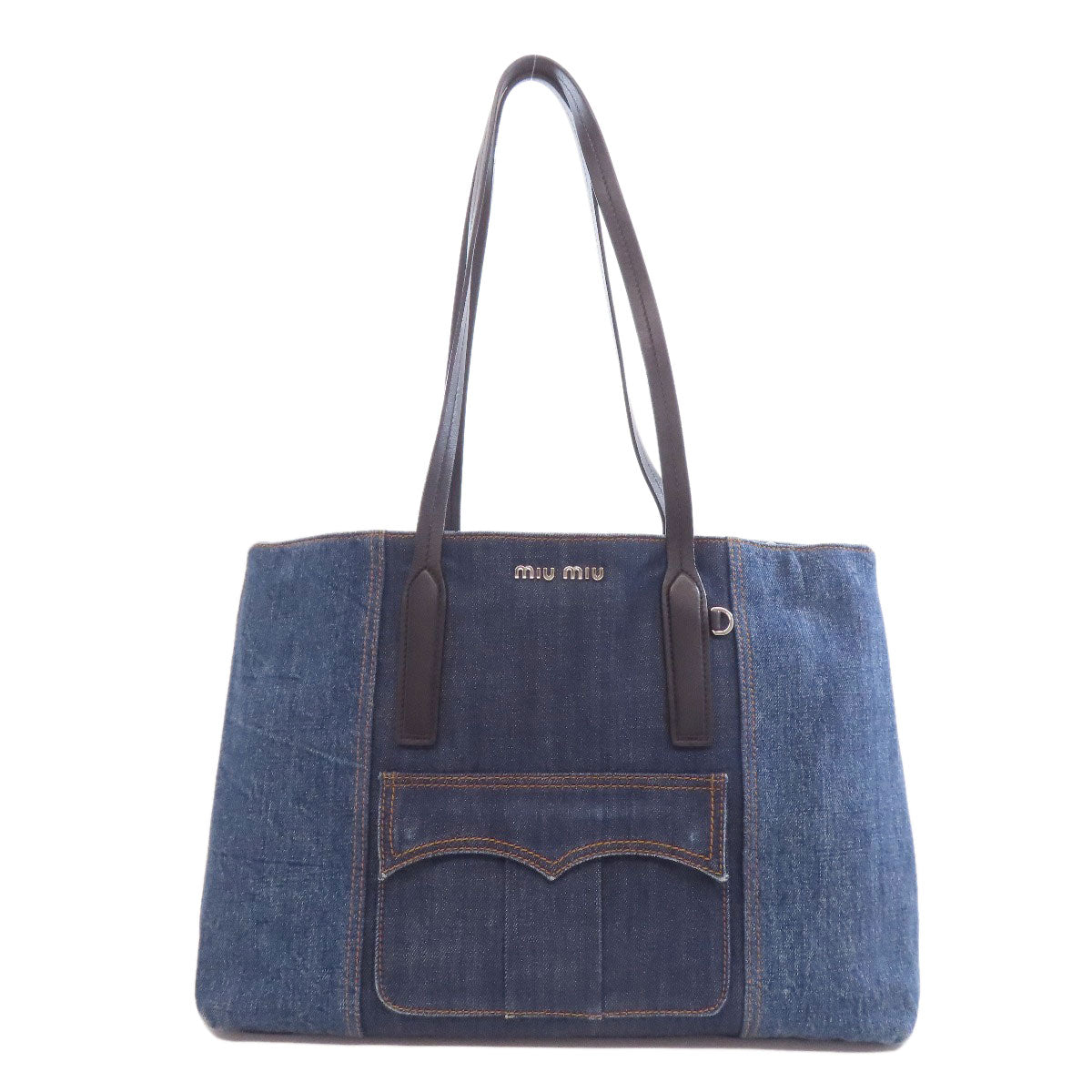 MIUMIU logo Tote Bag Denim Ladies [Used]