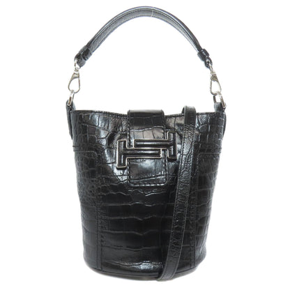 トッズ 型押 ダブルT 2WAY ハンドバッグ レザー レディース 【中古】【TODS】