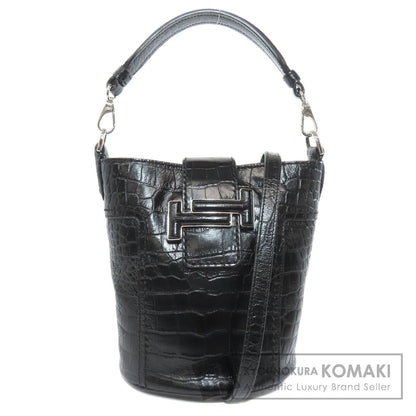 トッズ 型押 ダブルT 2WAY ハンドバッグ レザー レディース 【中古】【TODS】