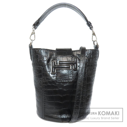 トッズ 型押 ダブルT 2WAY ハンドバッグ レザー レディース 【中古】【TODS】
