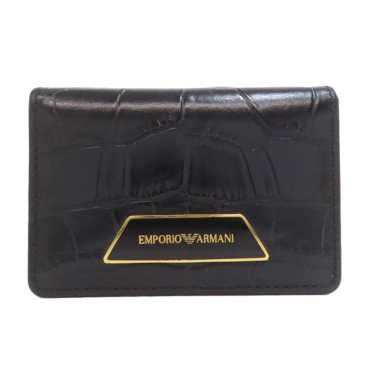 Emporio Armani Stamping with logo Card Case Leather Ladies [Used]