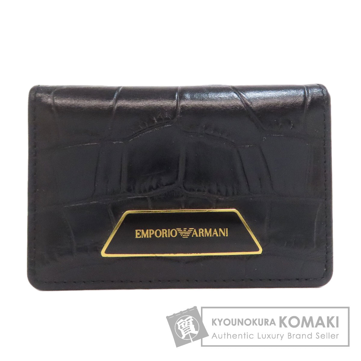 Emporio Armani Stamping with logo Card Case Leather Ladies [Used]