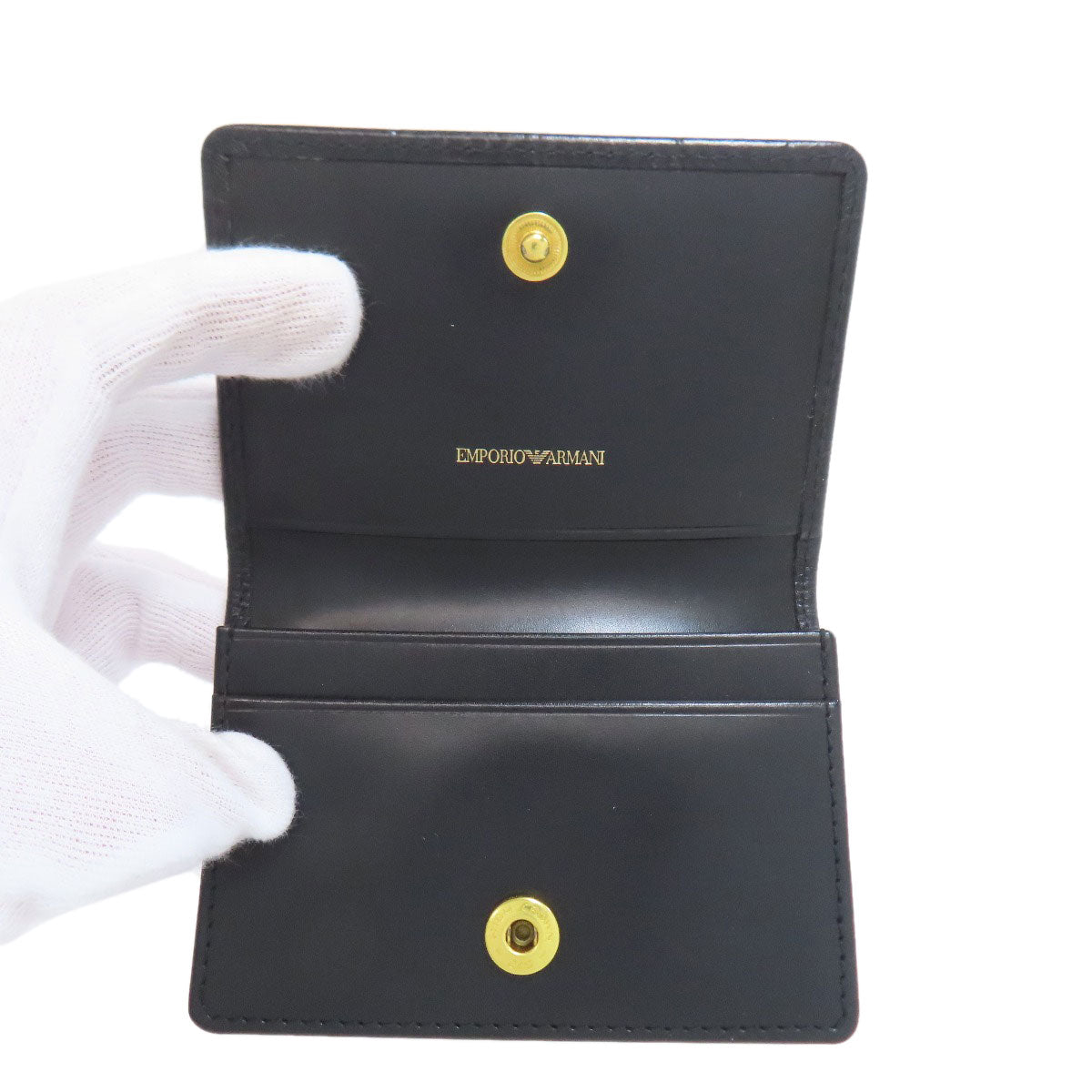 Emporio Armani Stamping with logo Card Case Leather Ladies [Used]