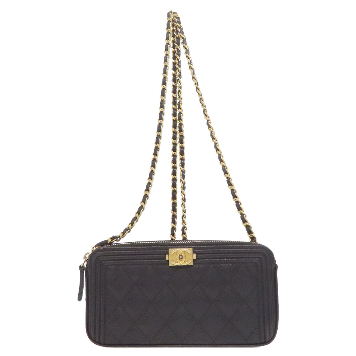 CHANEL Boy Chanel Chain Wallet, Matelasse Gold Hardware Long wallet (with coin pocket) Grained Calfskin Skin Ladies [Used]