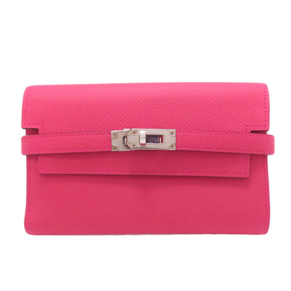 HERMES Kelly Wallet Compact Rose Extreme Silver Hardware Bifold Wallet with Coin Pocket Epsom Ladies [Used]
