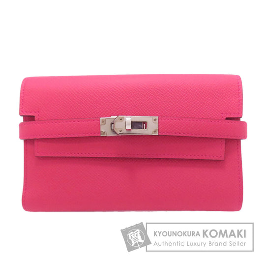 HERMES Kelly Wallet Compact Rose Extreme Silver Hardware Bifold Wallet with Coin Pocket Epsom Ladies [Used]