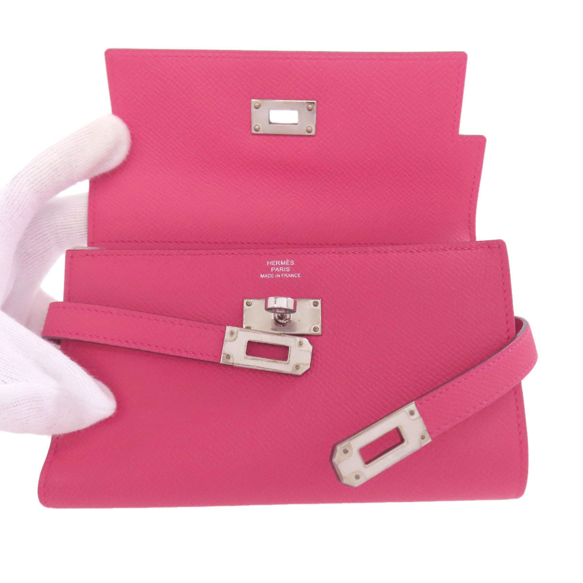 HERMES Kelly Wallet Compact Rose Extreme Silver Hardware Bifold Wallet with Coin Pocket Epsom Ladies [Used]