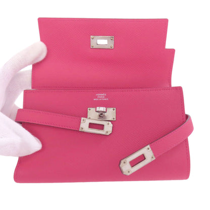 HERMES Kelly Wallet Compact Rose Extreme Silver Hardware Bifold Wallet with Coin Pocket Epsom Ladies [Used]