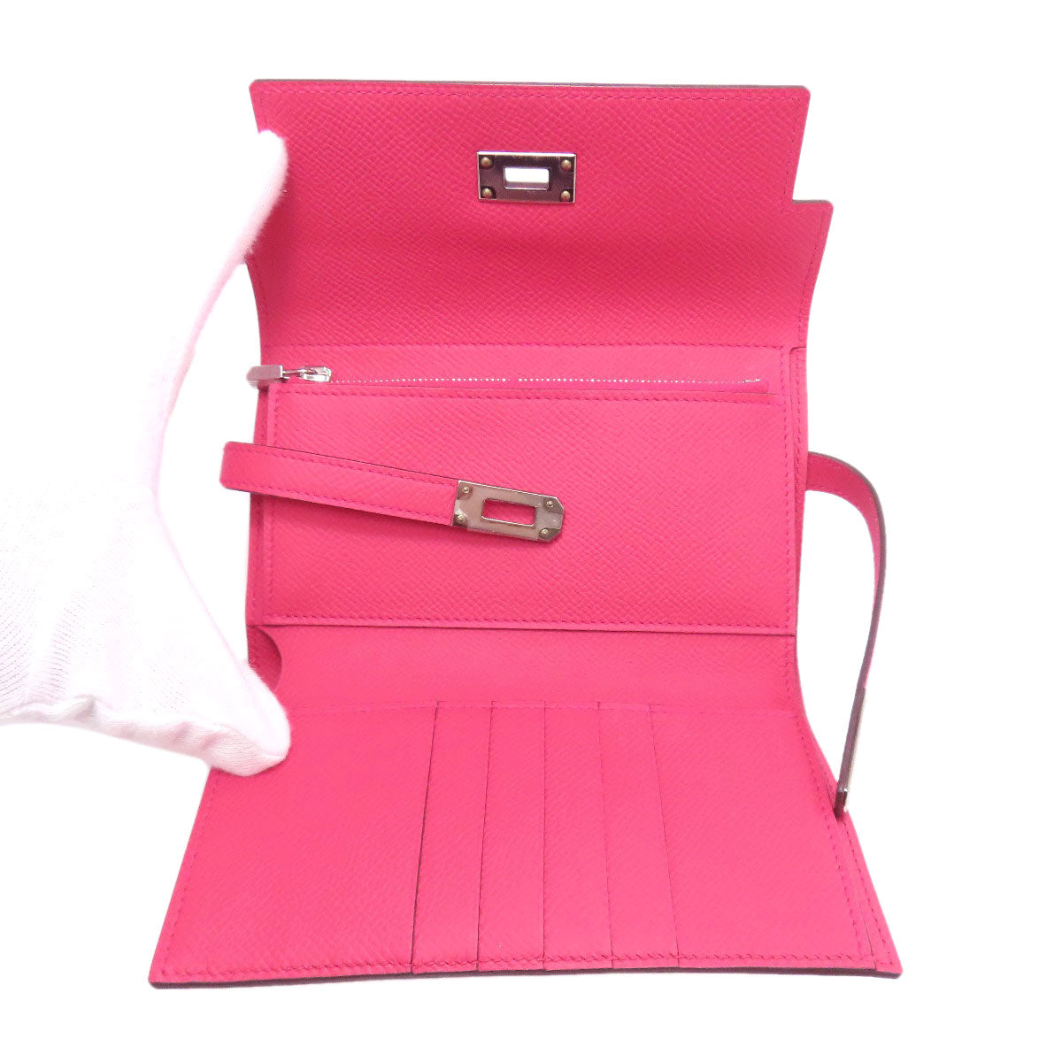 HERMES Kelly Wallet Compact Rose Extreme Silver Hardware Bifold Wallet with Coin Pocket Epsom Ladies [Used]
