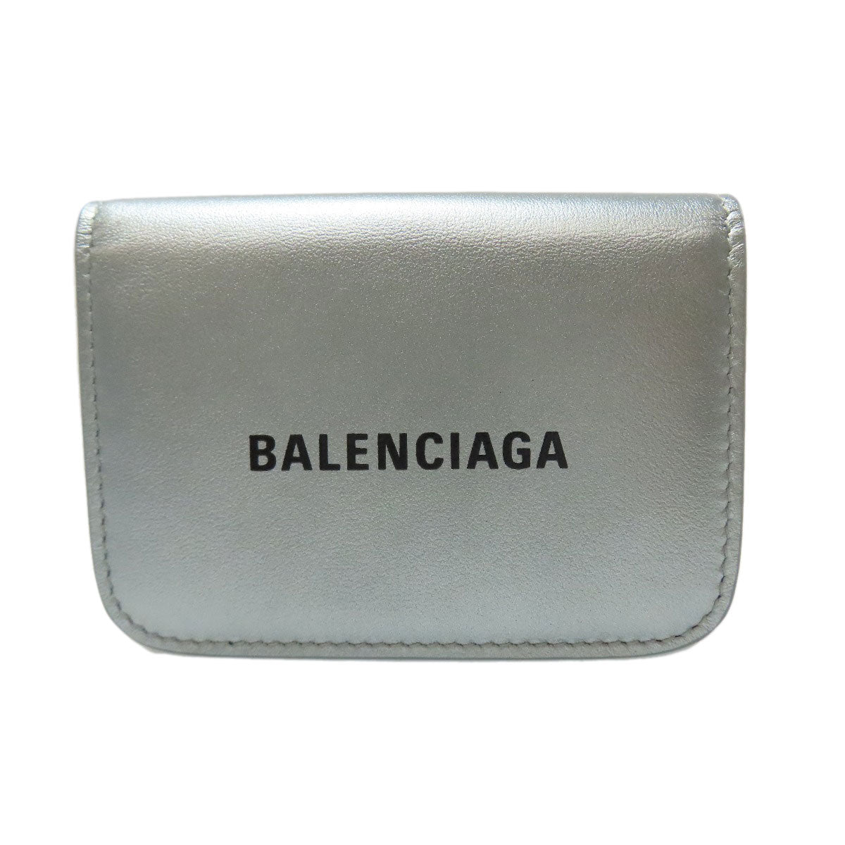 BALENCIAGA Logo Tri-fold Wallet Mini Wallet Bifold Wallet with Coin Pocket Leather Ladies [Used]