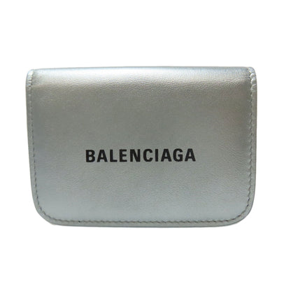 BALENCIAGA Logo Tri-fold Wallet Mini Wallet Bifold Wallet with Coin Pocket Leather Ladies [Used]