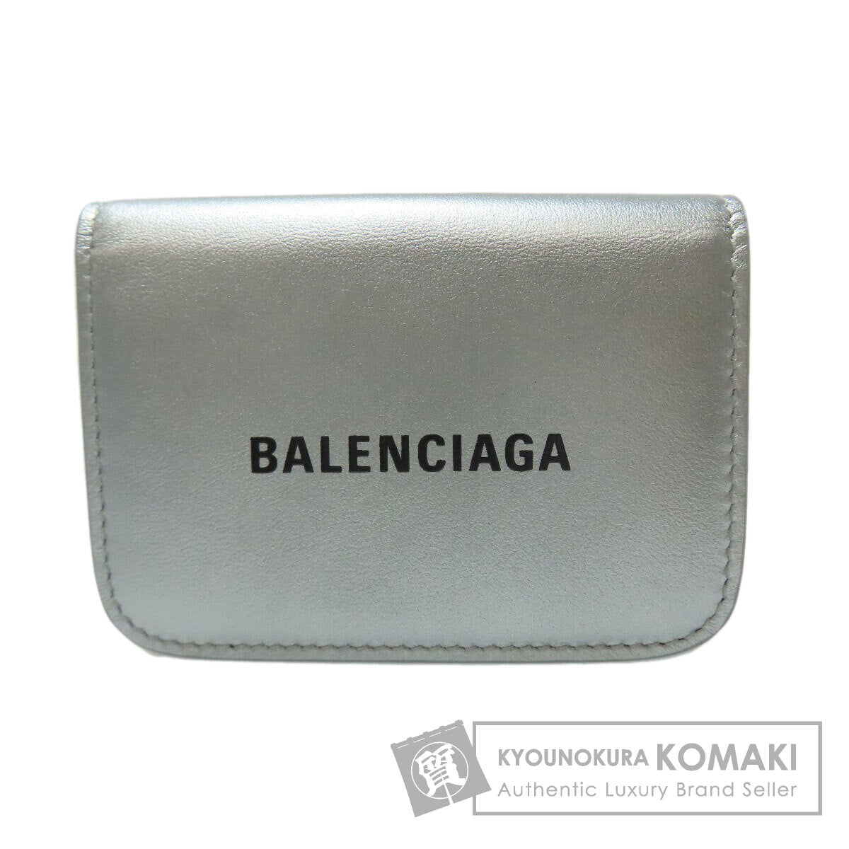 BALENCIAGA Logo Tri-fold Wallet Mini Wallet Bifold Wallet with Coin Pocket Leather Ladies [Used]