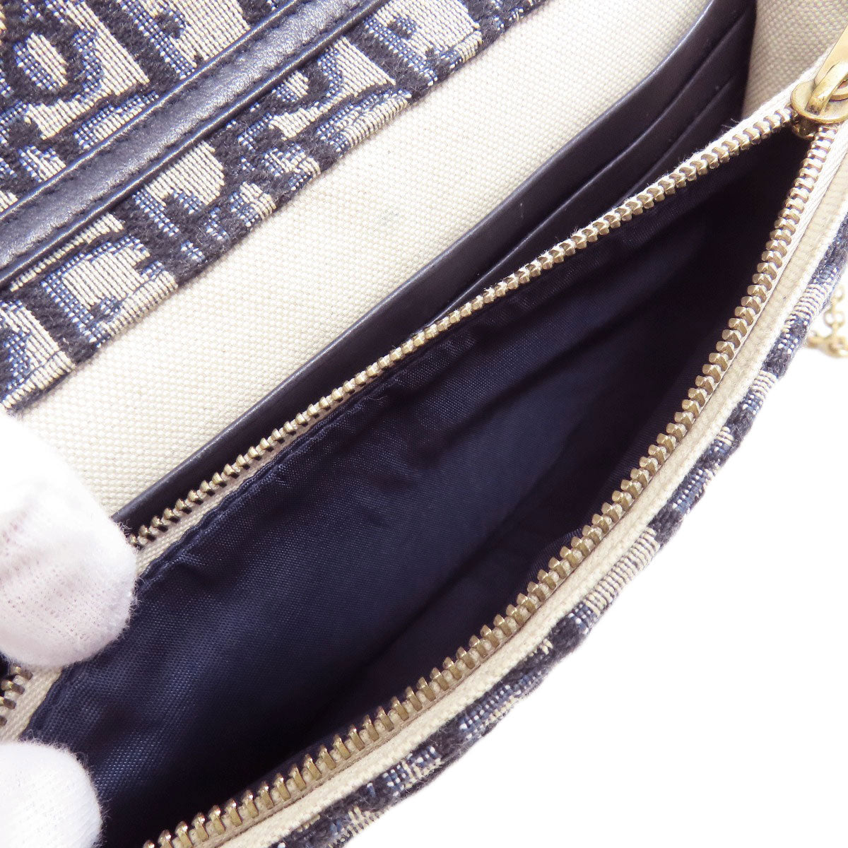 CHRISTIAN DIOR Chain wallet Trotter pattern Long wallet (with coin pocket) Canvas Ladies [Used]