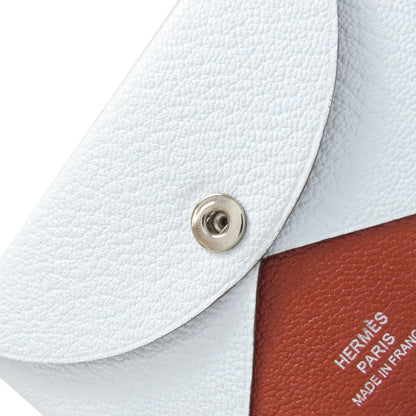 HERMES Calvi Blue Brume Silver Hardware Card Case Chevre Ladies [Used]