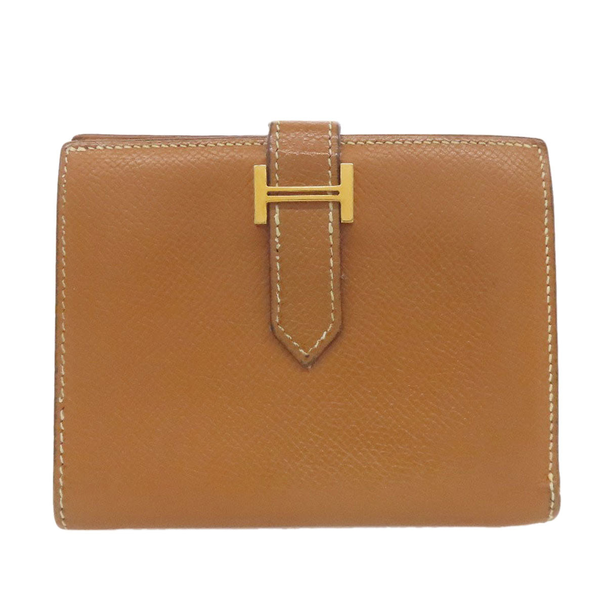 HERMES Bearn Compact Gold GoldHardware Bifold Wallet with Coin Pocket Epsom Ladies [Used]