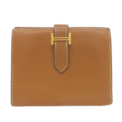 HERMES Bearn Compact Gold GoldHardware Bifold Wallet with Coin Pocket Epsom Ladies [Used]