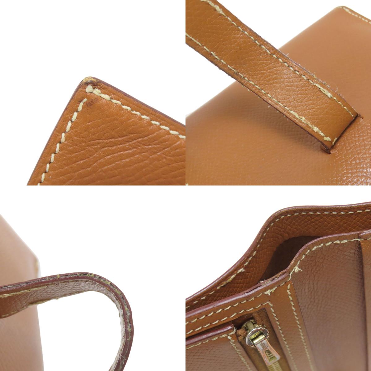 HERMES Bearn Compact Gold GoldHardware Bifold Wallet with Coin Pocket Epsom Ladies [Used]