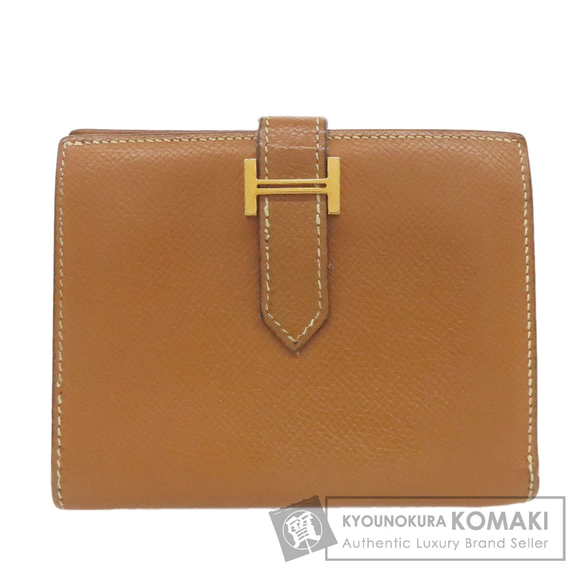 HERMES Bearn Compact Gold GoldHardware Bifold Wallet with Coin Pocket Epsom Ladies [Used]