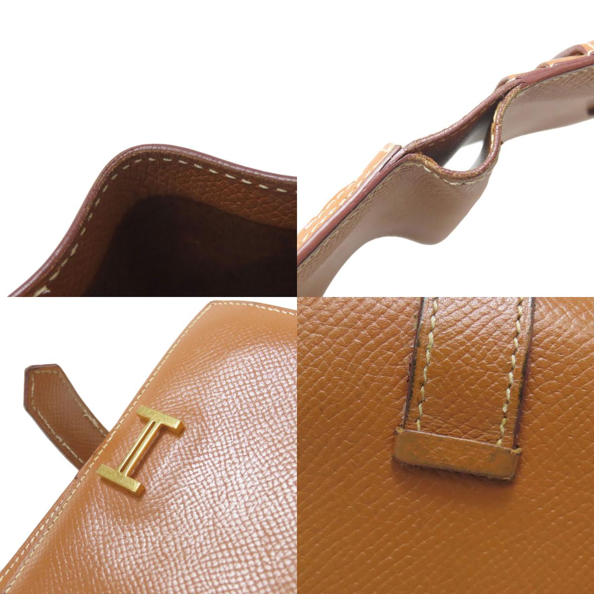 HERMES Bearn Compact Gold GoldHardware Bifold Wallet with Coin Pocket Epsom Ladies [Used]