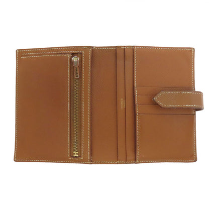 HERMES Bearn Compact Gold GoldHardware Bifold Wallet with Coin Pocket Epsom Ladies [Used]