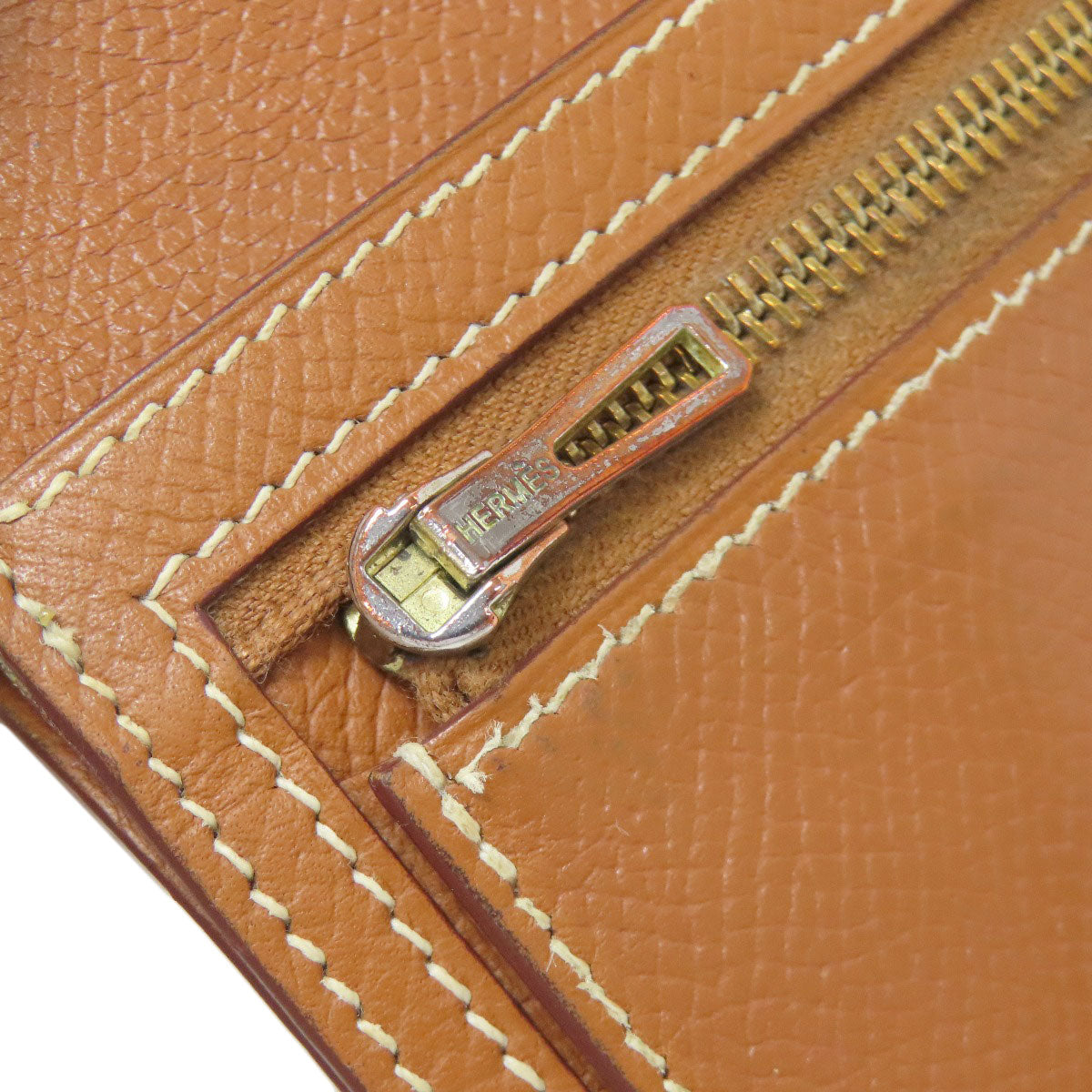 HERMES Bearn Compact Gold GoldHardware Bifold Wallet with Coin Pocket Epsom Ladies [Used]