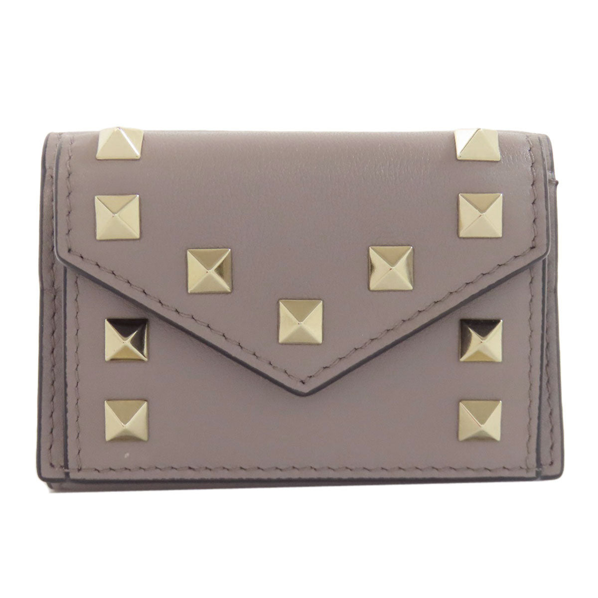 VALENTINO Compact wallet studs Bifold Wallet with Coin Pocket Leather Ladies [Used]