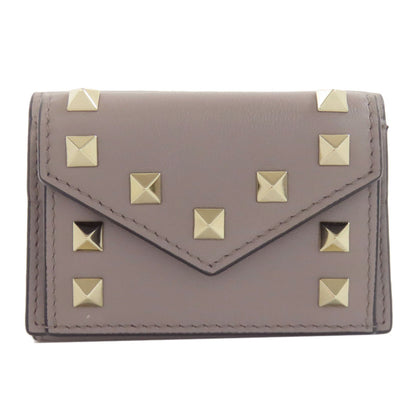 VALENTINO Compact wallet studs Bifold Wallet with Coin Pocket Leather Ladies [Used]