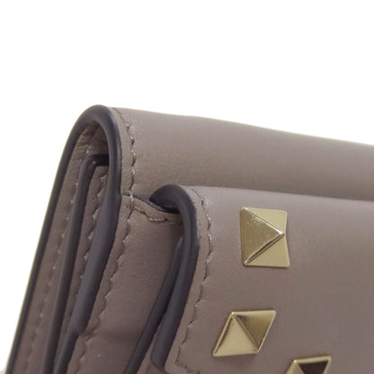 VALENTINO Compact wallet studs Bifold Wallet with Coin Pocket Leather Ladies [Used]