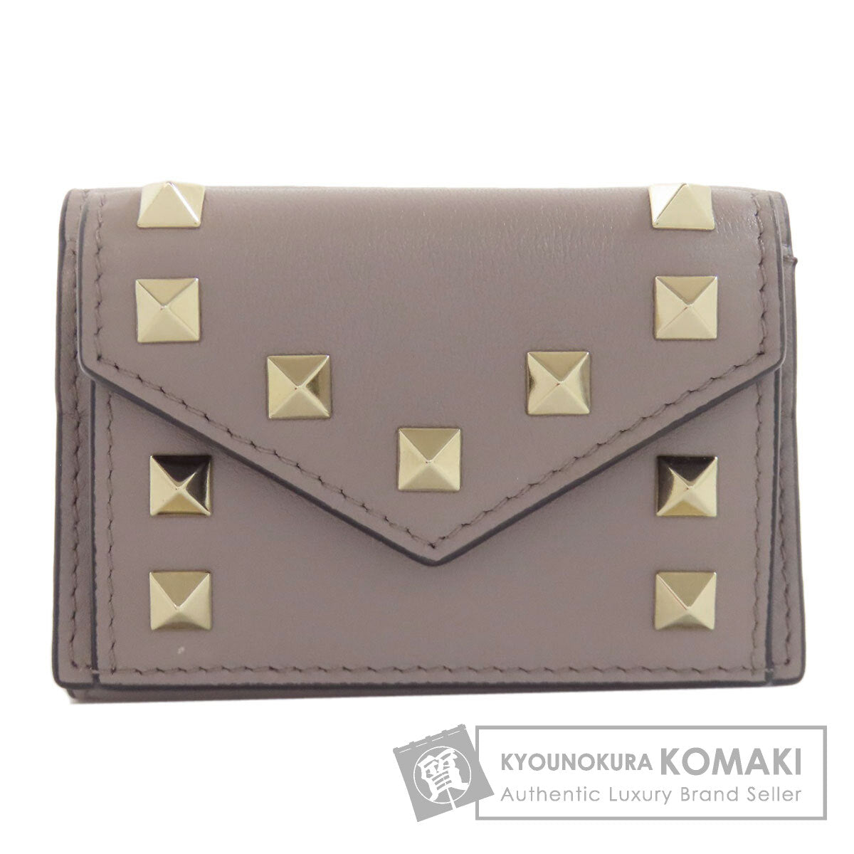 VALENTINO Compact wallet studs Bifold Wallet with Coin Pocket Leather Ladies [Used]