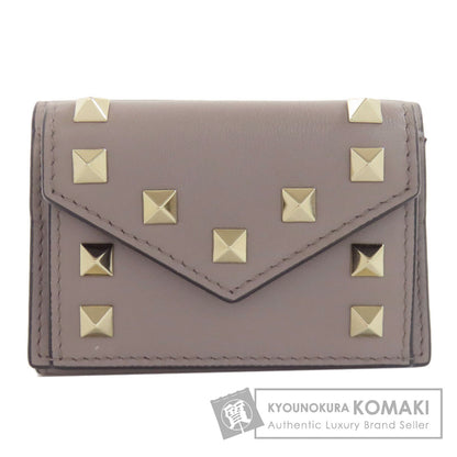 VALENTINO Compact wallet studs Bifold Wallet with Coin Pocket Leather Ladies [Used]