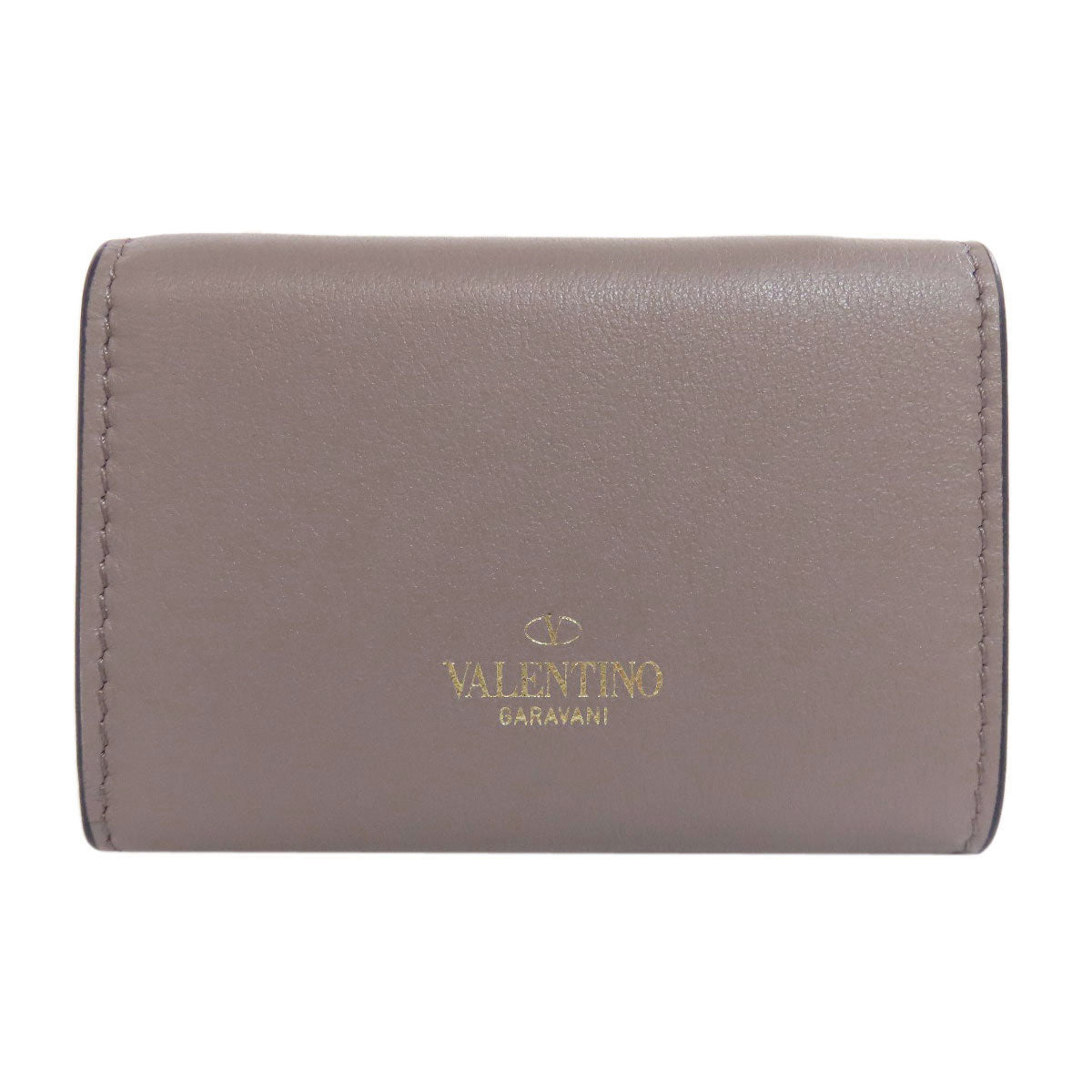 VALENTINO Compact wallet studs Bifold Wallet with Coin Pocket Leather Ladies [Used]