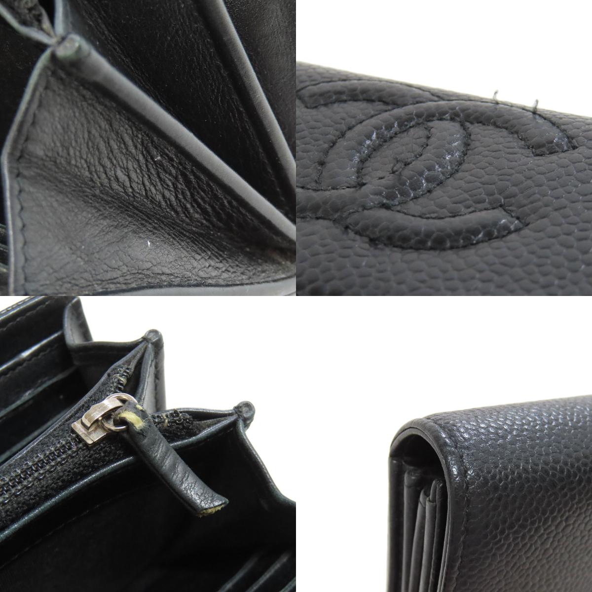 CHANEL COCO Mark SilverHardware Long wallet (with coin pocket) Grained Calfskin Skin Ladies [Used]