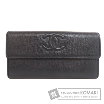 CHANEL COCO Mark SilverHardware Long wallet (with coin pocket) Grained Calfskin Skin Ladies [Used]
